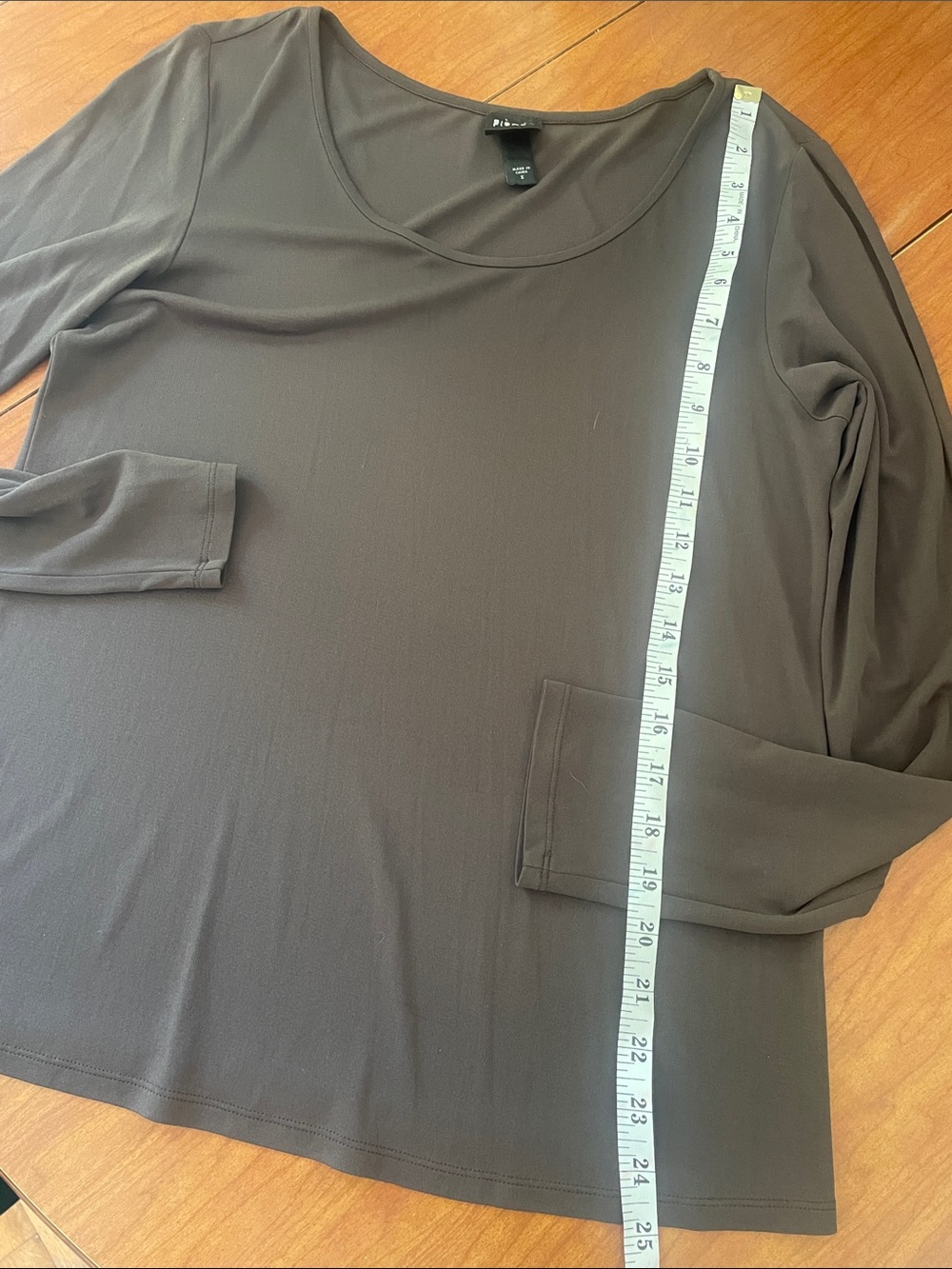 Eileen Fisher Chocolate Brown Long-Sleeve Silk Scoop Neck Tee - Picture 6 of 7